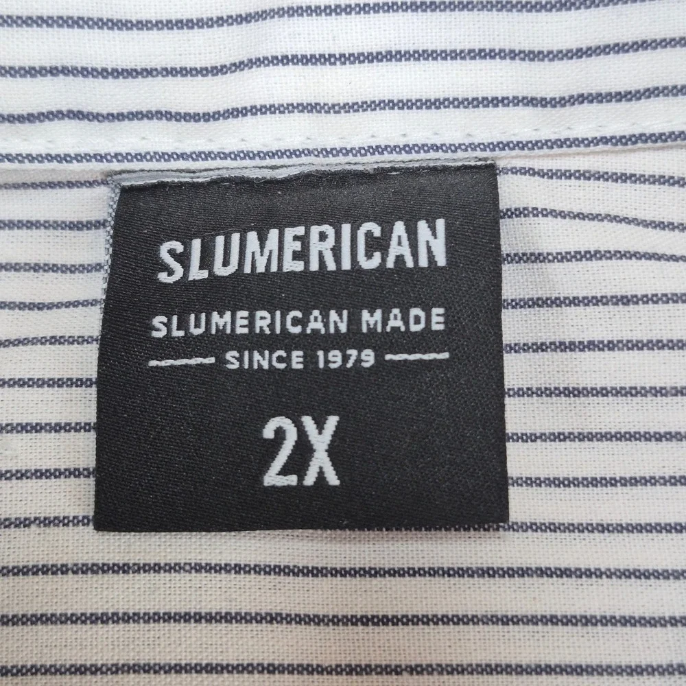Yelawolf Slumerican Shirt‎ Mens 2X Skull Pinup Mechanic Pinstripe Button Up